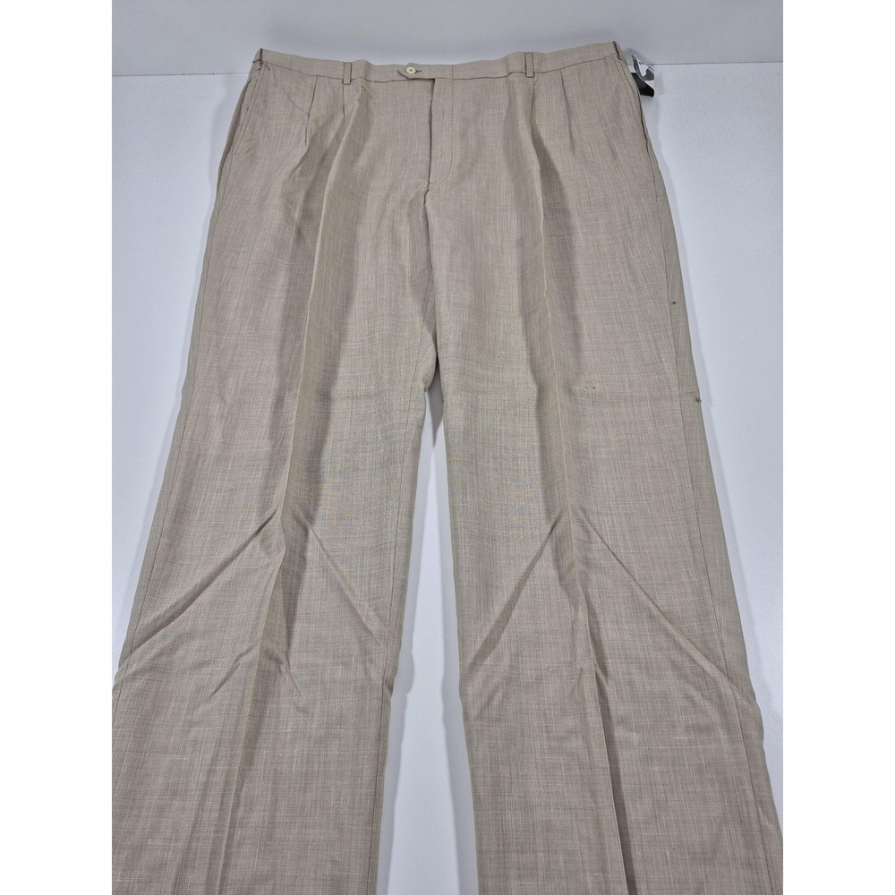 Palm Beach Reflex Dress Pants Mens 52x36 Beige Wool Blend Pleated Unhemmed NWT